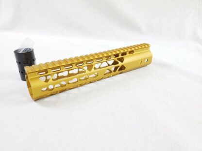 10″ AIR LITE KEYMOD FREE FLOATING HANDGUARD WITH MONOLITHIC TOP RAIL (Gold) Angle