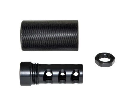 5:8”x24 Muzzle Brake for .308, Muzzle Brake for AR-15 plus Sound Redirect threaded Sleeve, Steel:Aluminum, Black Angle