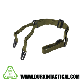 2 Point Adjustable Bungee Sling with Metal Snap HK Hook Adapter - OD Green
