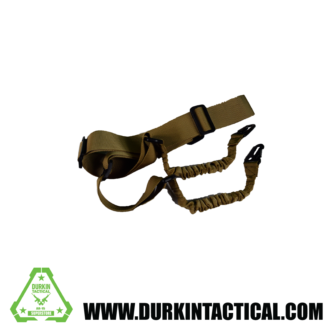 2 Point Adjustable Bungee Sling with Metal Snap HK Hook Adapter FDE Durkin Tactical