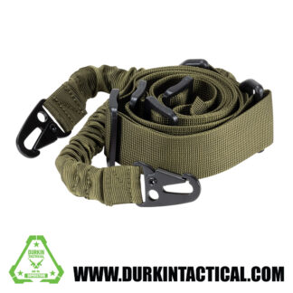 2 Point Adjustable Bungee Sling with Metal Snap HK Hook Adapter - OD Green