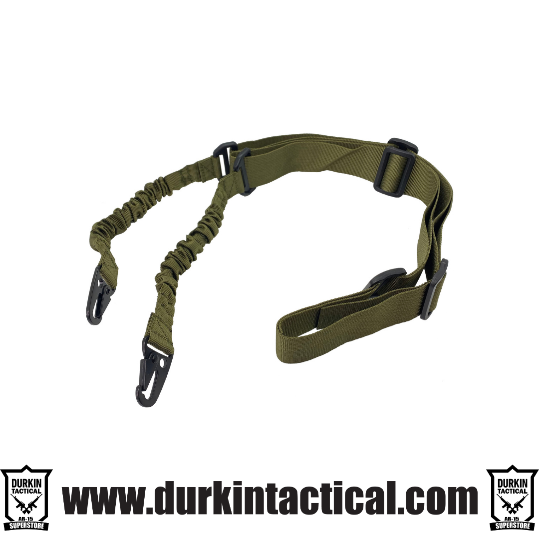 2 Point Adjustable Bungee Sling with Metal Snap HK Hook Adapter OD Green Durkin Tactical