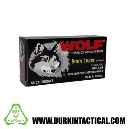 Wolf 9mm Ammunition 115 Grain Full Metal Jacket 50 Rounds