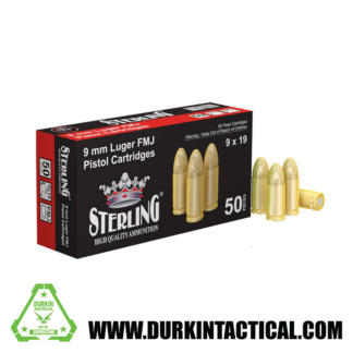 Sterling, 9MM Luger, Brass Cased, 115 Grain, FMJ, 50 round box
