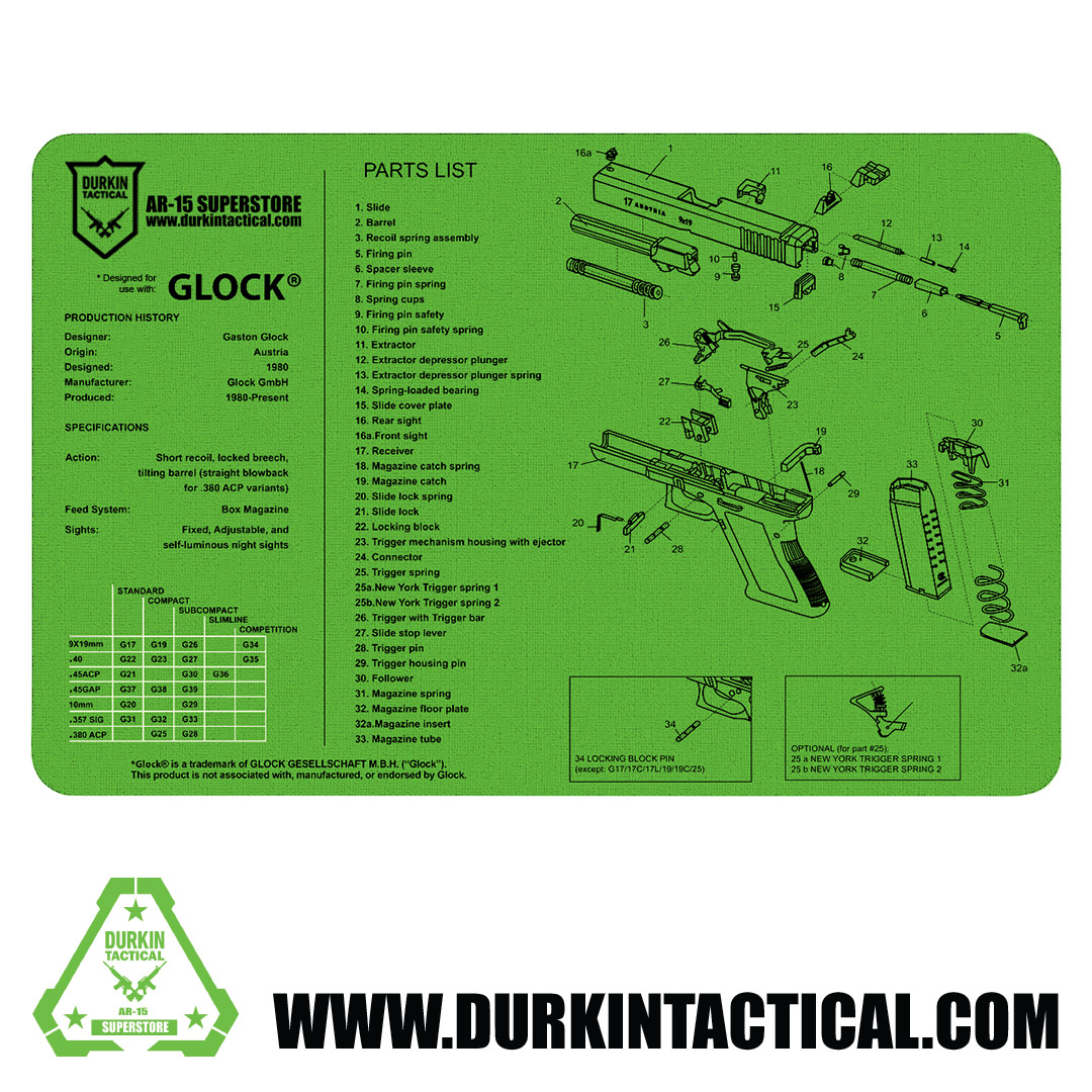 Durkin Tactical Lime Green Glock Pistol Build Mat - Durkin Tactical