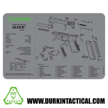 Durkin Tactical Glock Gen 4 Grey Gun Cleaning Mat 17" X 11"